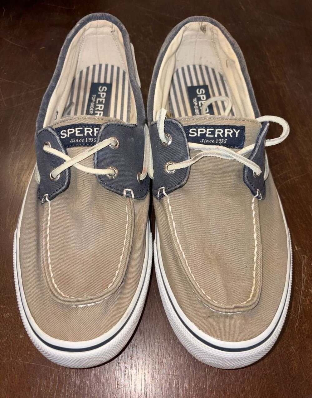 Sperry Bahama II Boat Shoes Khaki Canvas Casual Sneakers